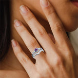 Sterling Silver Round Amethyst  Leaf Engagement Rings Set for Women