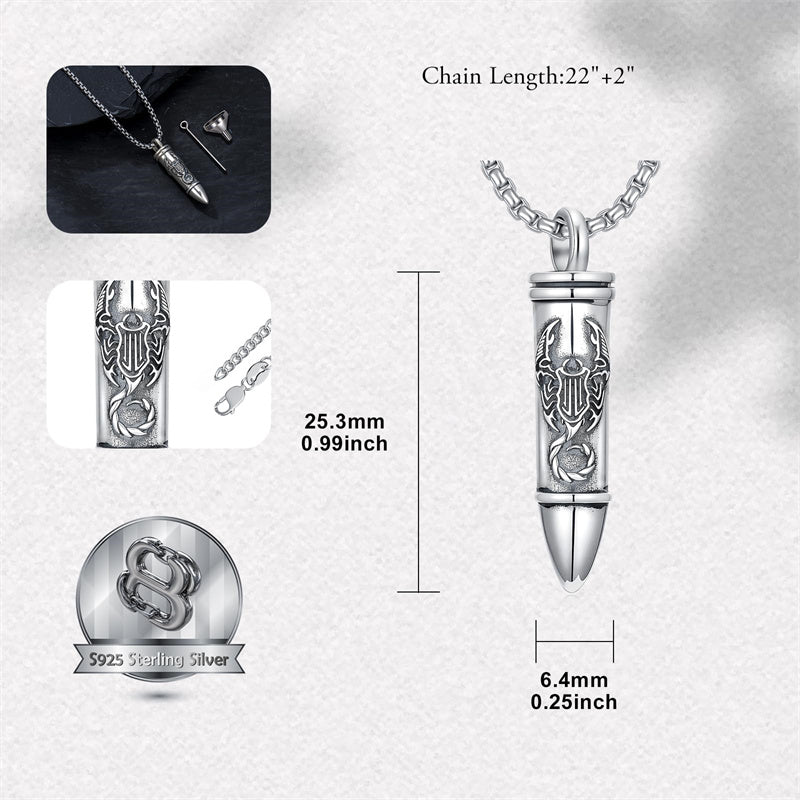 Sterling Silver Phoenix Skull  Scorpion Wolf Bullet Urn Necklace for Ashes