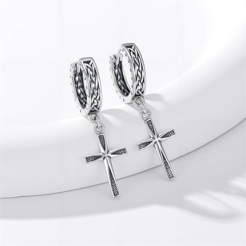 Sterling Silver Celtic Cross Hoop Dangle Earrings
