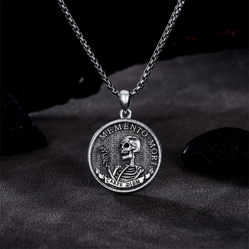 Sterling Silver Memento Mori Pendant Necklace for Men
