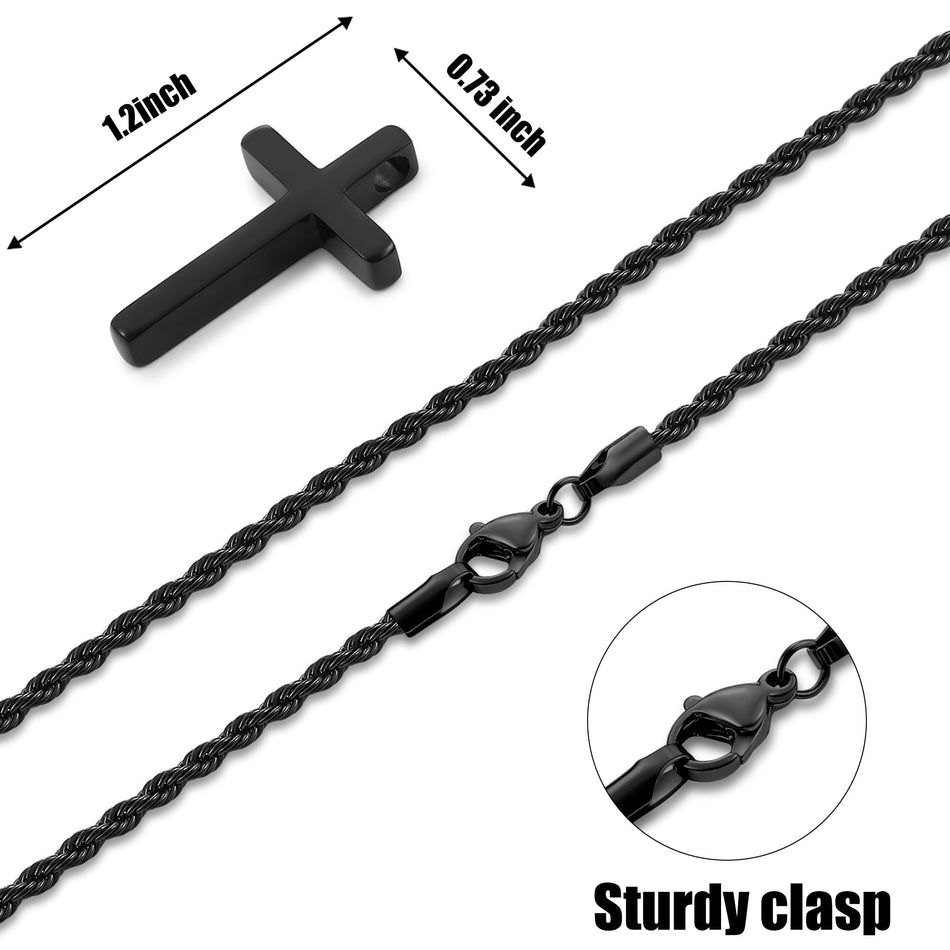Sterling Silver Cross Pendant Necklace with Stainless Steel 2.0mm Rope Chain