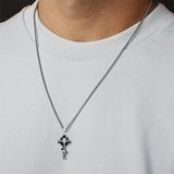 Sterling Silver Cross Christian Pendant Necklace for Men