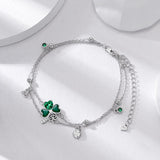 Sterling Silver Four Leaf Clover Multi-layered Anklet