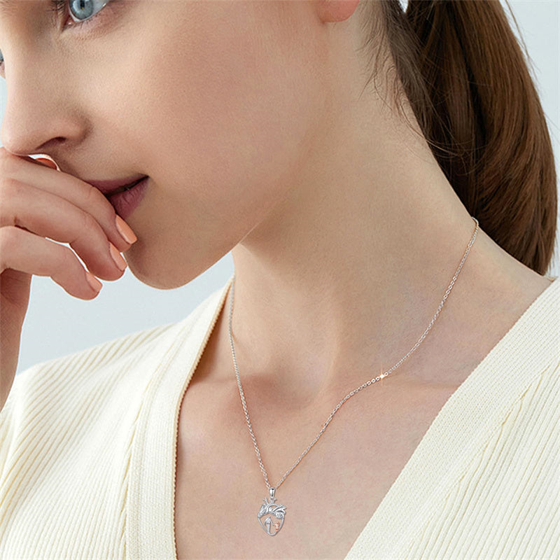 Sterling Silver Anatomical Heart Father Mother Daughter Sister Mother Daughter Pendant Necklace
