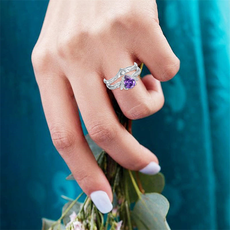 Sterling Silver Pear Cut Vine Leaf Gemstone Engagement Rings Set for Women