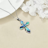 Sterling Silver Abalone Shell Turquoise Origami Cross Pendant Necklace