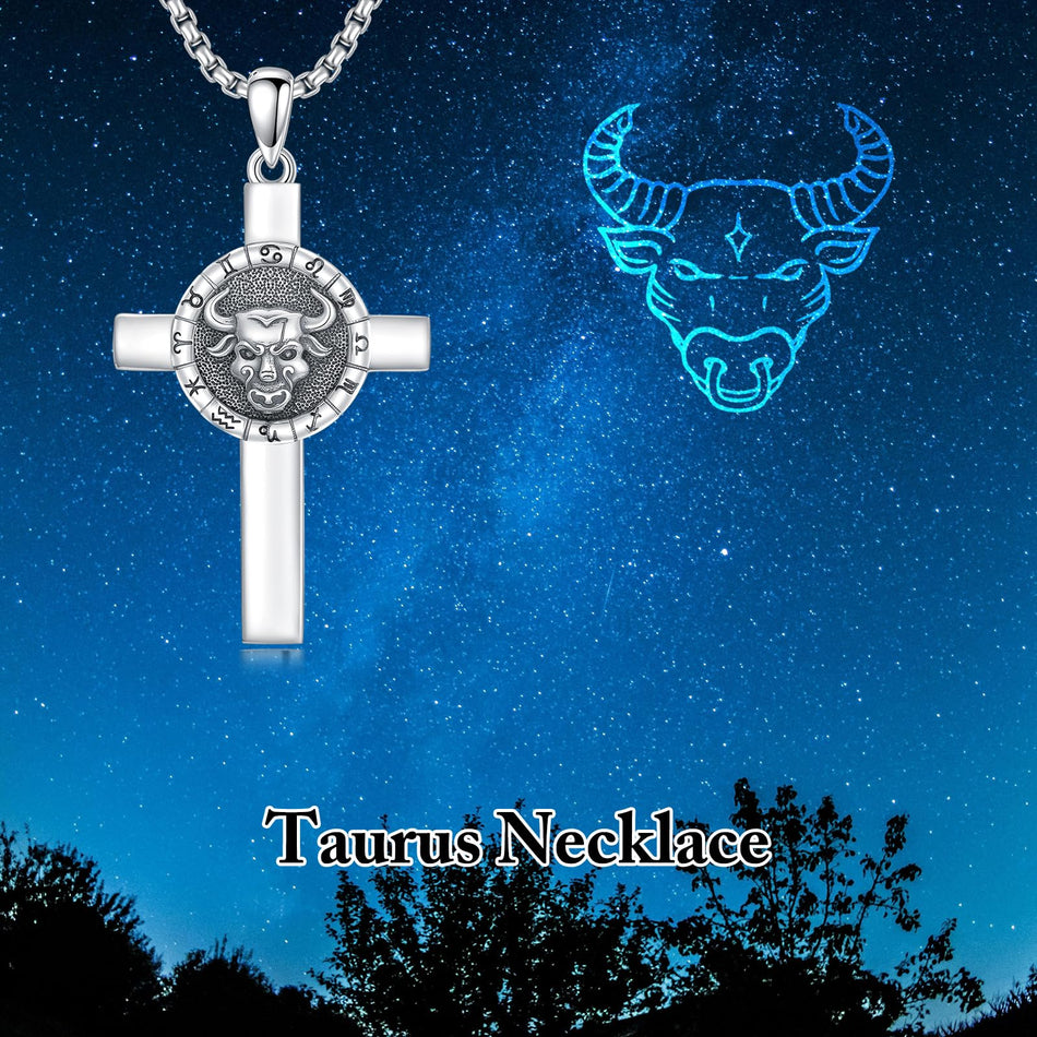 Sterling Silver 12 Constellation Cross Pendant Necklace