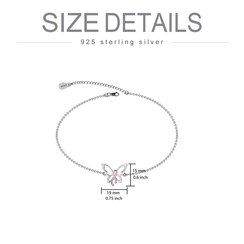 Sterling Silver Butterfly Cross Breast Cancer Awareness Bracelet