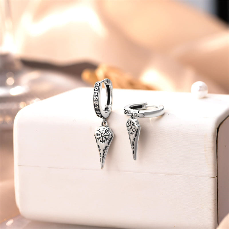 Sterling Silver Viking Raven Stud Dangle Earrings