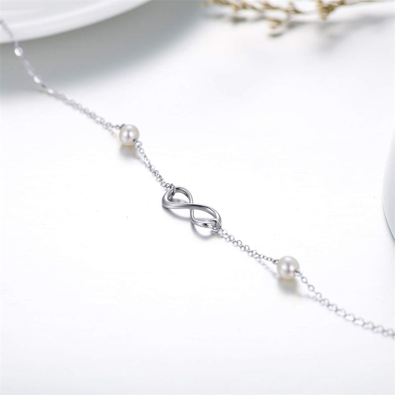 14k Gold Pearl Love Knot Infinity Bracelet