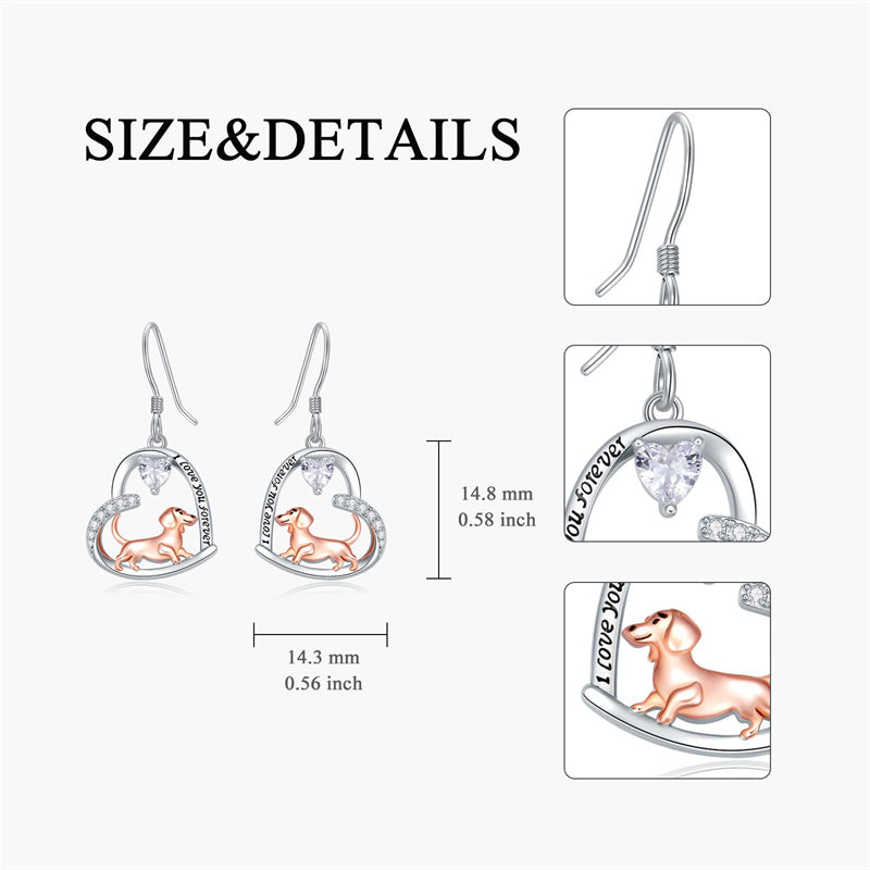 Sterling Silver Birthstone Dachshund Dangle Earrings