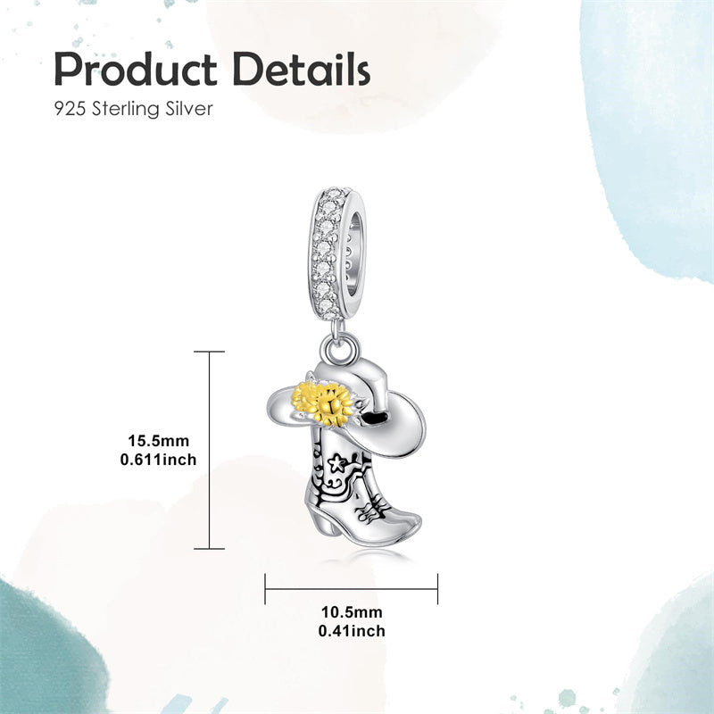 Sterling Silver Cow Boot Charm Beads