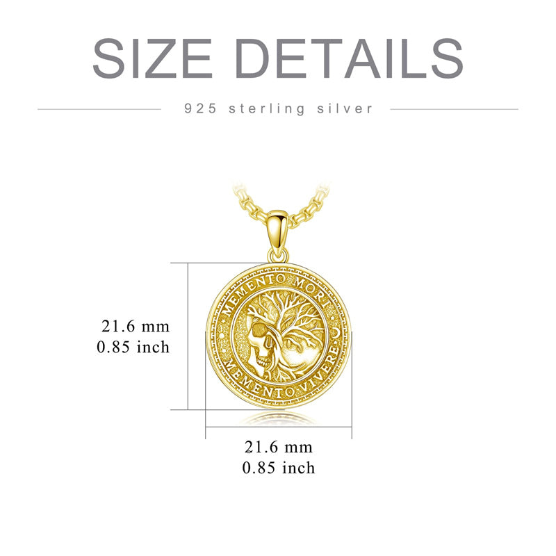 Sterling Silver Memento Mori Gothic Skull Amulet Pendant Necklace for Men
