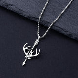 Sterling Silver Cross Deer Antler Fish Hook Hunting Pendant Necklace for Men
