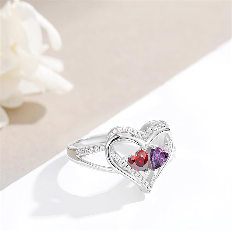 Sterling Silver Heart Birthstone Ring for Women
