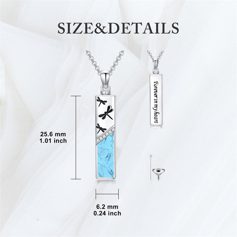 Sterling Silver  Opal Personalized Engraved Bar Pet  Butterfly Dragonfly Tree of Life  Urn Necklace for Ashes