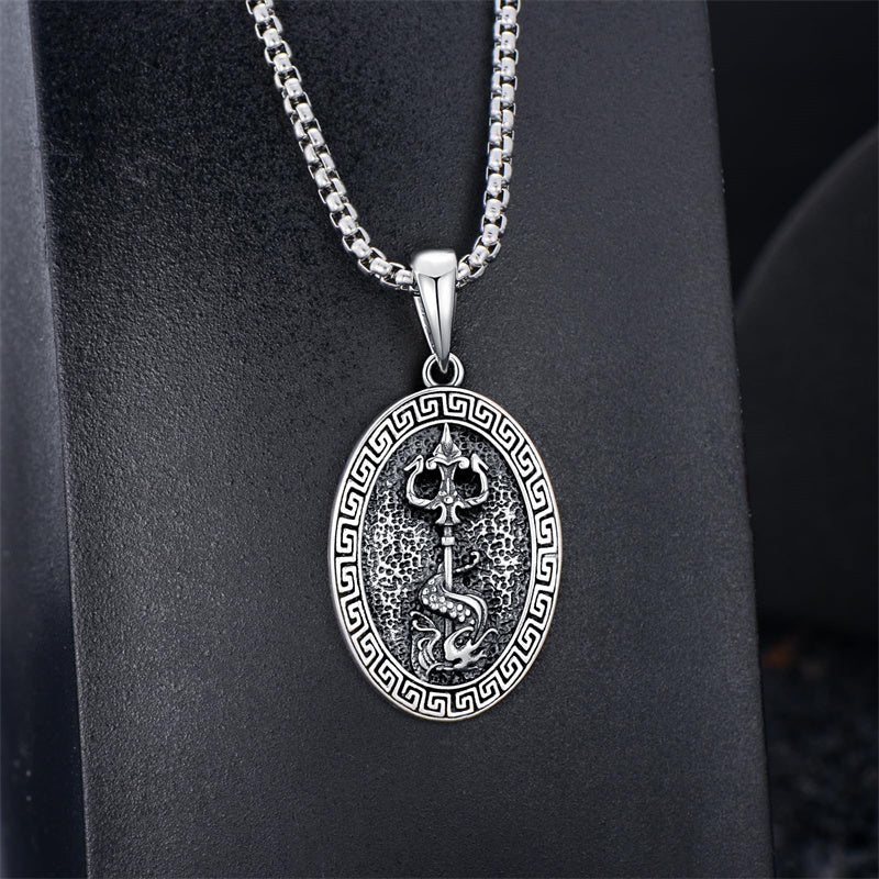 Sterling Silver  Poseidon Trident  Pendant Necklace for Men
