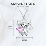 Sterling Silver Heart  Birthstone Highland Cow Pendant Necklace