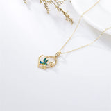 14K Gold Hummingbird Heart Pendant Necklace