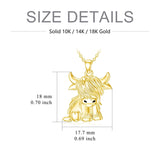 10K 14K 18K Highland Cow Pendent Necklace