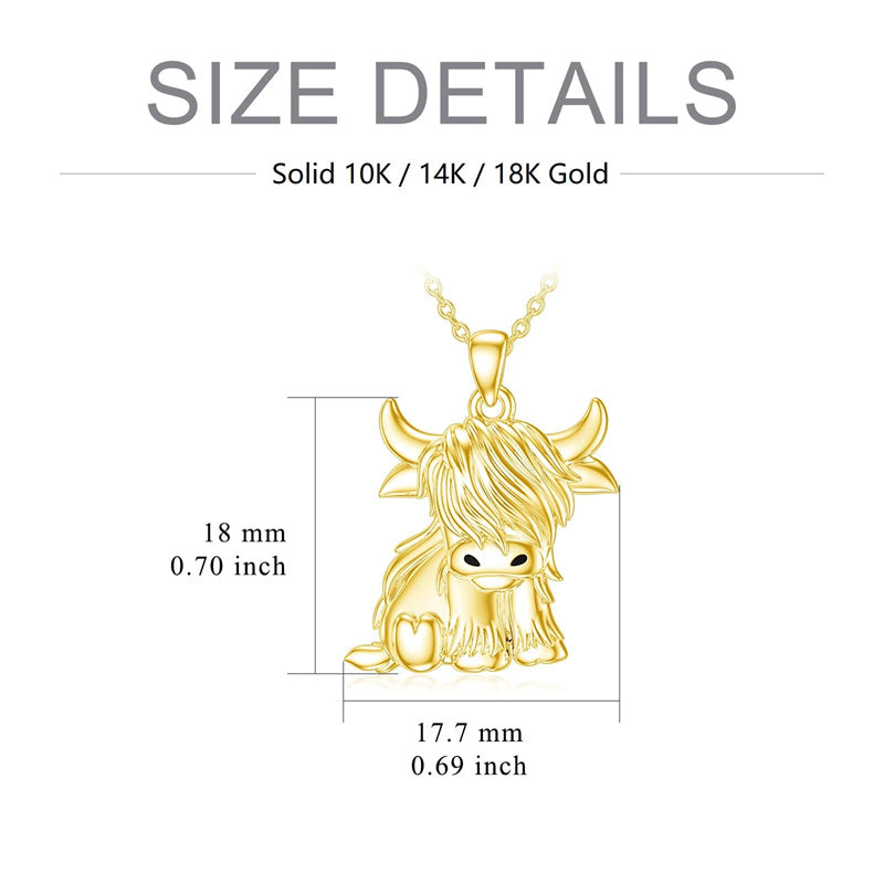 10K 14K 18K Highland Cow Pendent Necklace