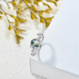 Sterling Silver 10K 14K 18K 2CT Natural Moss Agate Leaf Engagement Wedding Promise Rings Set