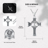 Sterling Silver Shark Fish Hook Triple Moon Cross Pendant Necklace