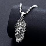 Sterling Silver Mictlantecuhtli Quetzalcoatl Tezcatlipoca Skull Pendant Necklace Aztec Jewelry For Men