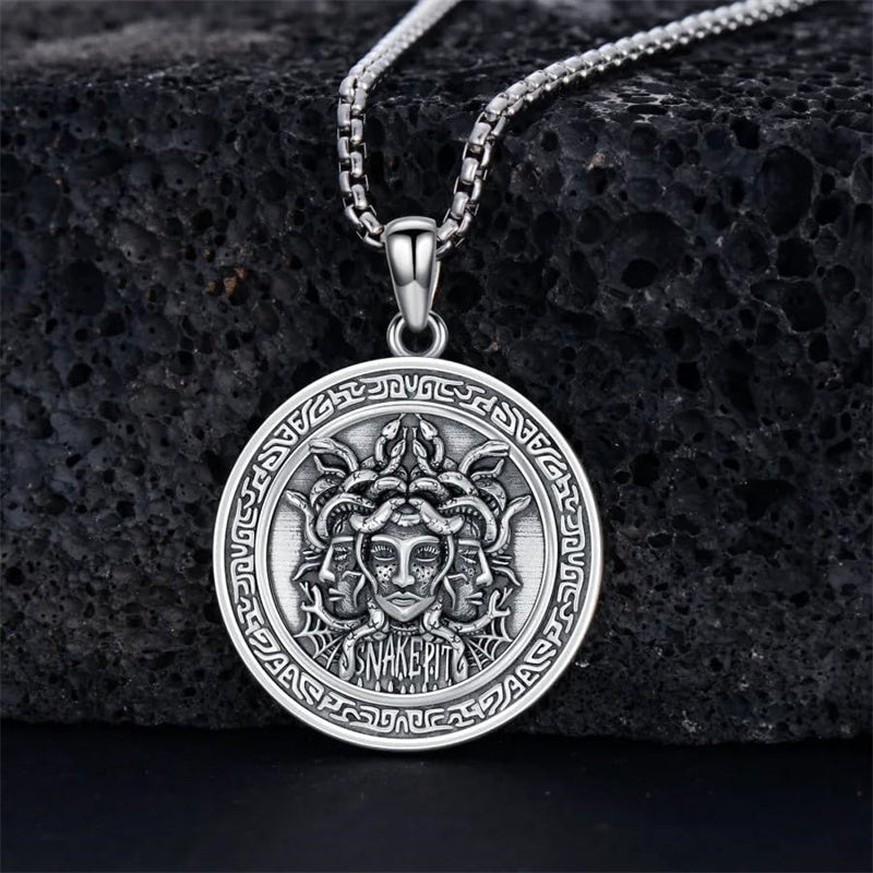 Sterling Silver Medusa Triple Moon Goddess Athena Pendant Necklace for Women