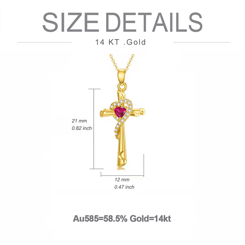 14K Gold Cubic Zirconia Cross Pendant Necklace