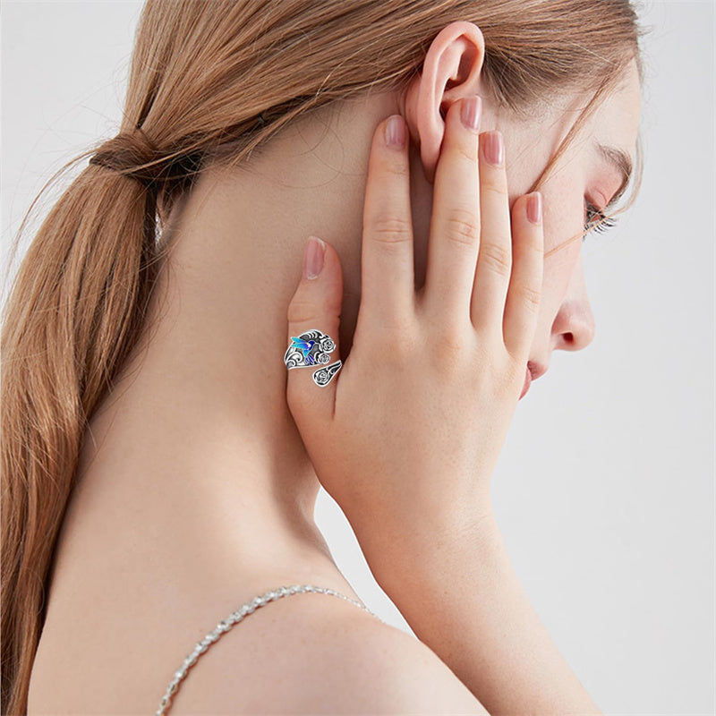 Sterling Silver Hummingbird Butterfly Bee Red Cardinal Pink Flamingo Adjustable Spoon Ring