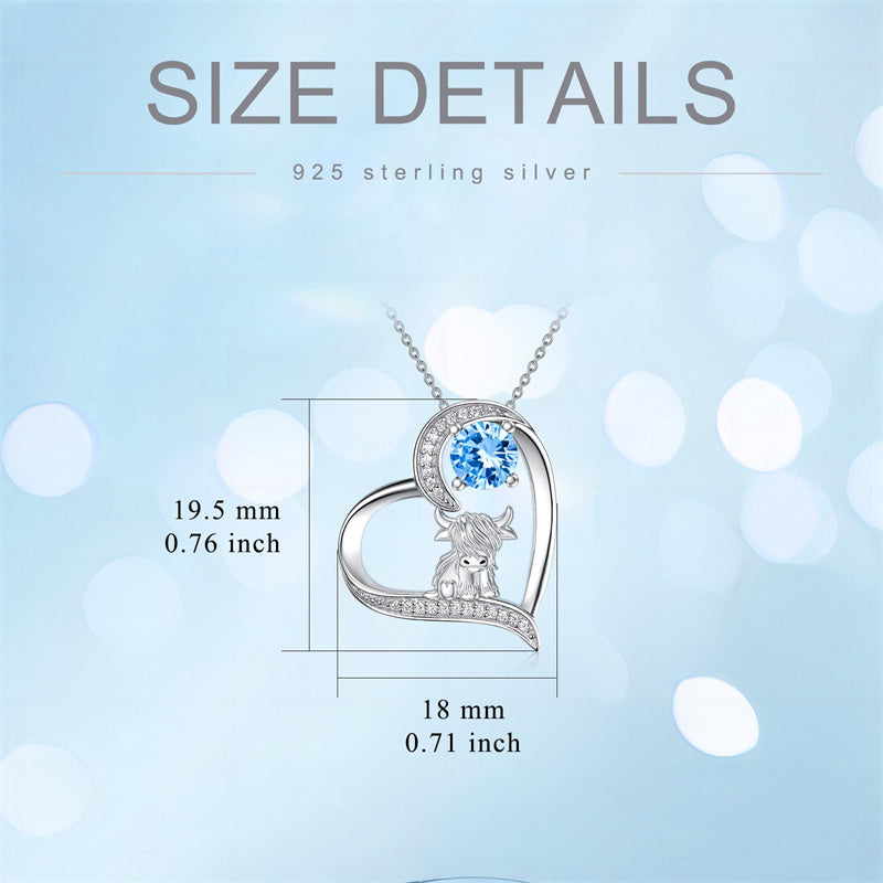 14K Gold 12 Months Birthstone Highland Cow Pendant Necklace