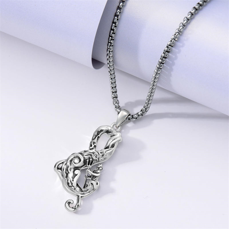 Sterling Silver  Poseidon Trident  Pendant Necklace for Men