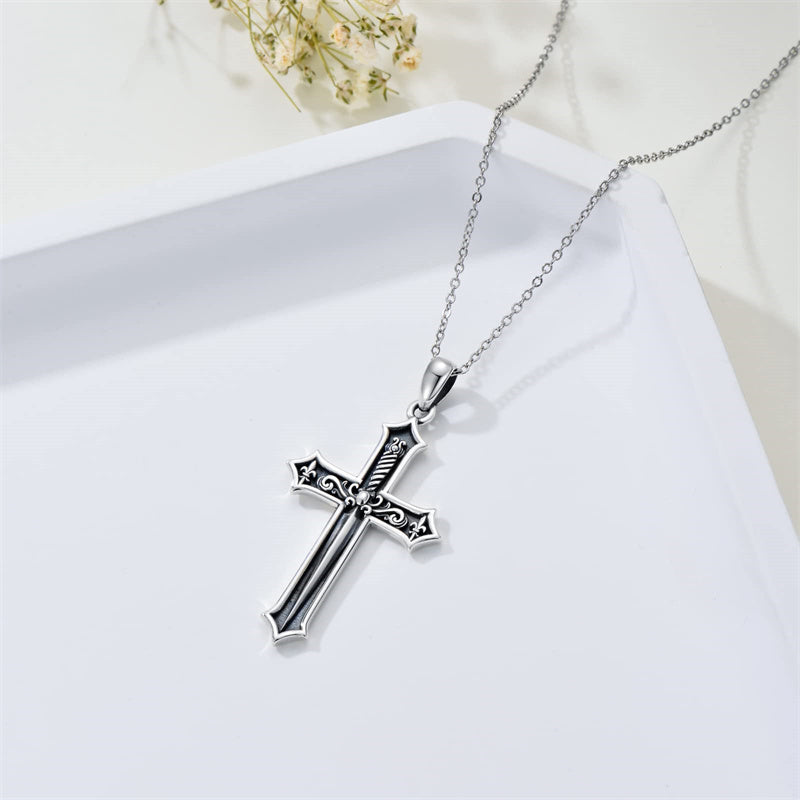Sterling Silver Cross Sword Pendant Necklace