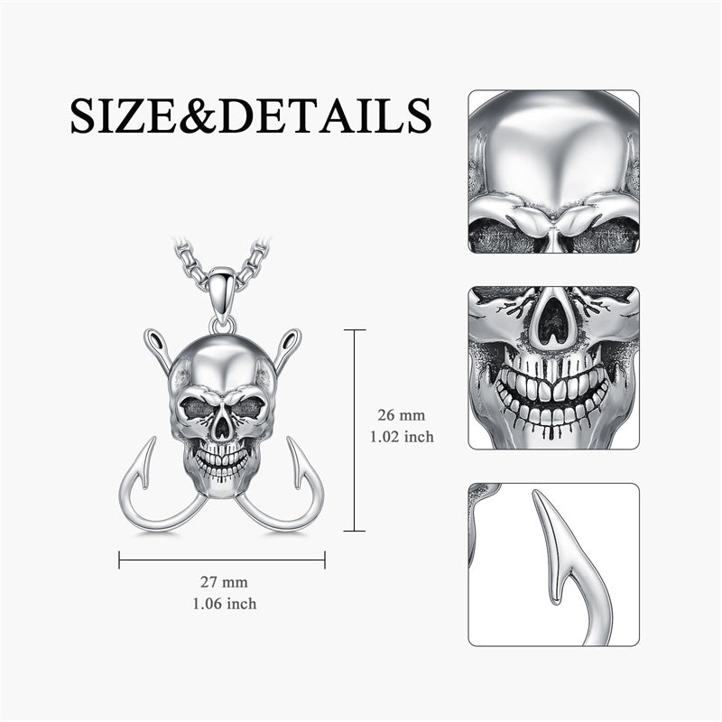 Sterling Silver Antler Fish Hook Pendant Necklace for Men