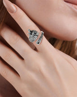 Sterling Silver Vintage Black Onyx Dragonfly Sunflower Spoon Ring and Turquoise Dragonfly Stud Earrings Set