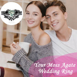 Sterling Silver Black Heart Moss Agate Engagement Wedding Ring Set for Women