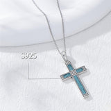 Sterling Silver Turquoise Obsidian Opal Necklace Christian Cross Pendant Necklace