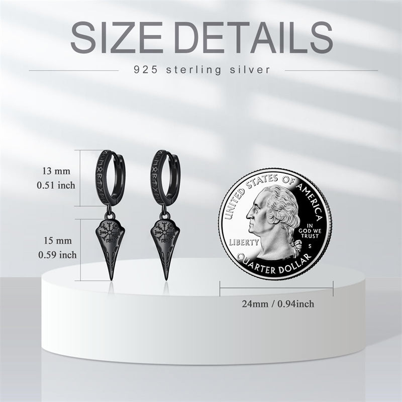 Sterling Silver Viking Raven Stud Dangle Earrings