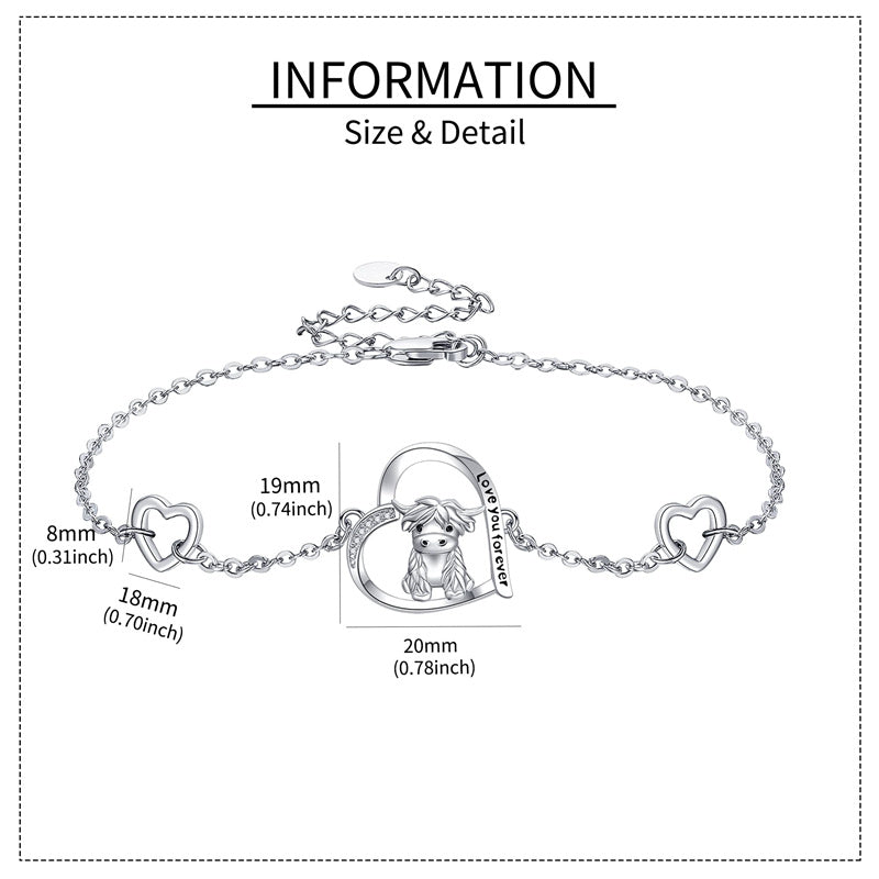 Sterling Silver Highland Cow Bracelet