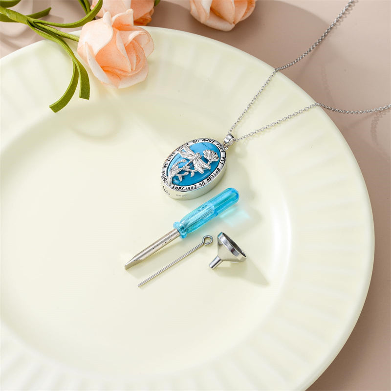 Sterling Silver Turquoise Dragonfly Urn Necklace for Ashes with Engraved