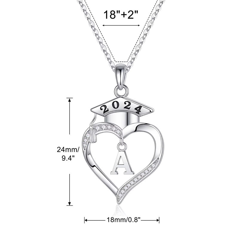 Sterling Silver Heart Initial Letter Pendant Necklace Graduation Gifts
