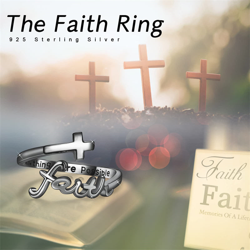 Sterling Silver Adjustable Cross Inspirational Ring With Engraved