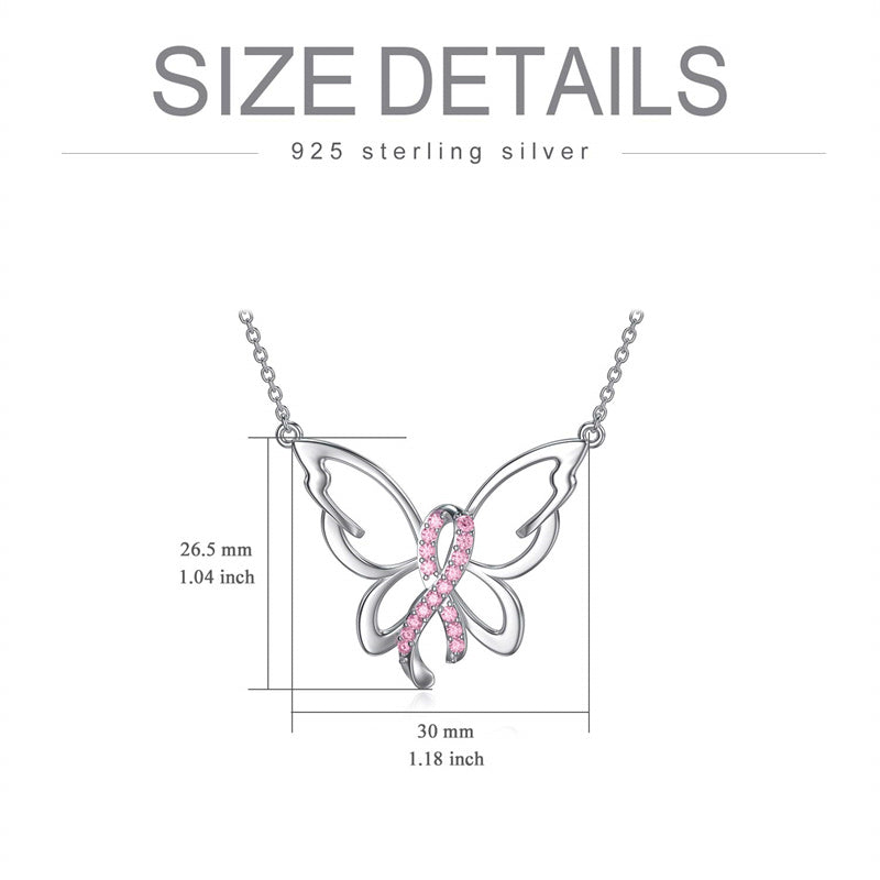 Sterling Silver Breast Cancer Awareness Cross Butterfly Dragonfly Pendant Necklace