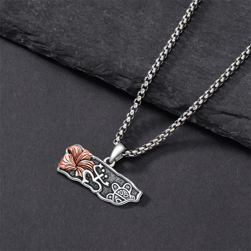 Sterling Silver Frog Puerto Rican Map Pendant Necklace