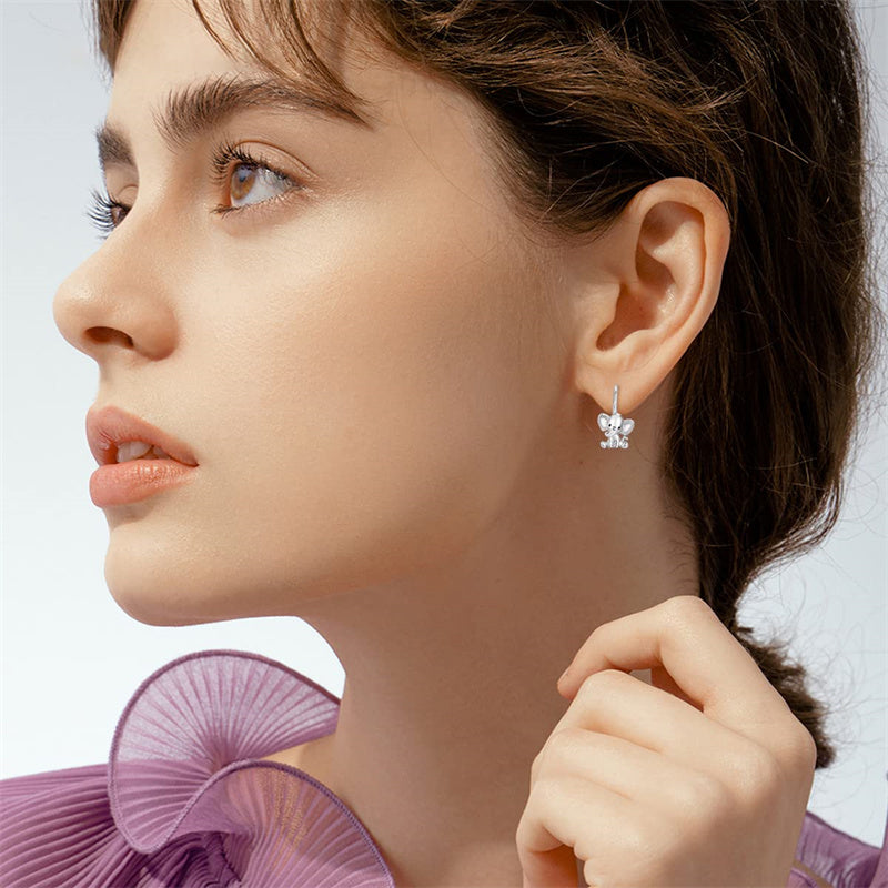 Sterling Silver Elephant Otter Leverback Earrings
