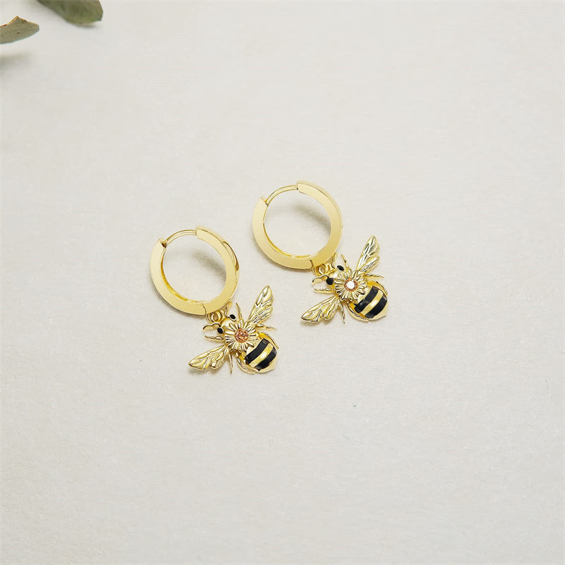 Sterling Silver  Bee Hoop Earrings