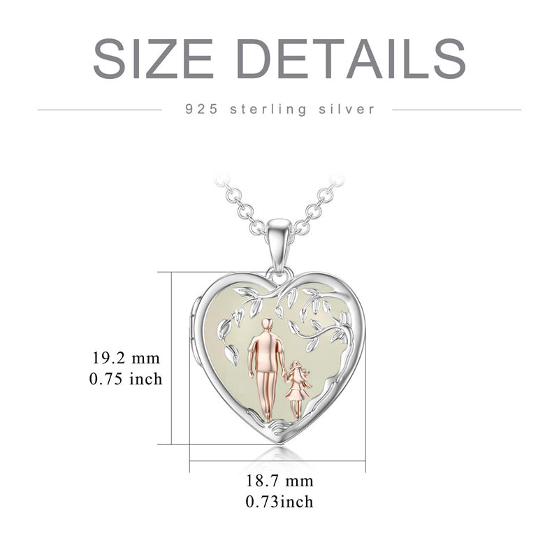 Sterling Silver Personalized Photo Blue Opal Luminous Stone Pink Opal Father Daughter Pendant Necklace