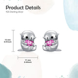 Sterling Silver Birthstone Otter Stud Earrings