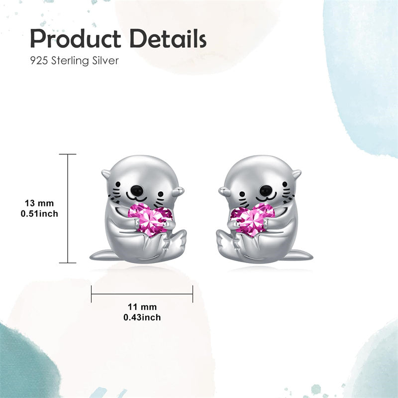 Sterling Silver Birthstone Otter Stud Earrings